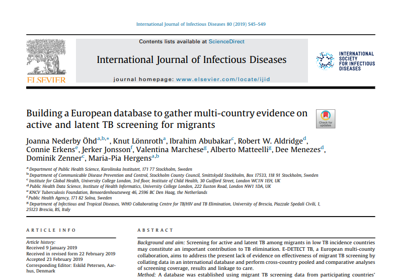 European migrant TB screening database featured in IJID